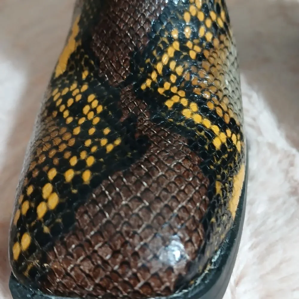 Franco Sarto Brown and Yellow Ankle Booties with Block Heel